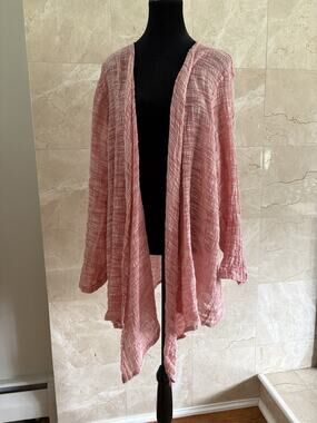 FLAX Draped Open Draped Cardigan Jacket — Medium Rose Linen Cotton Lagenlook